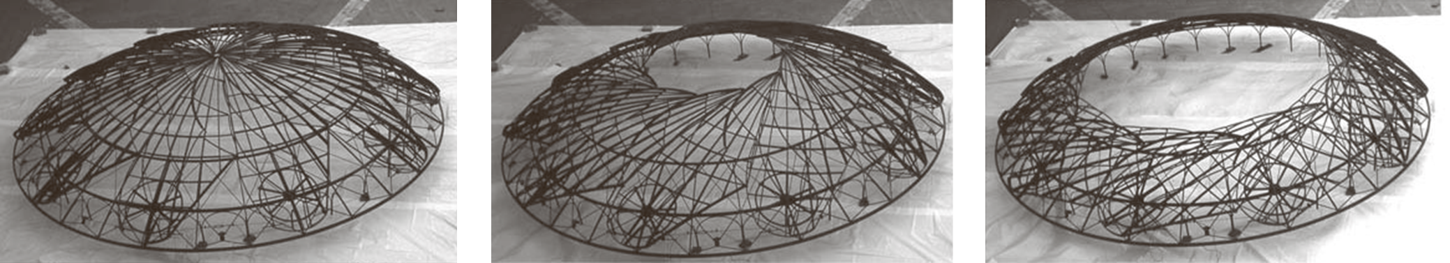Proceso de desplegado de una cúpula reticular de directriz esférica desarrollada y construida por Emilio Pérez Piñero.